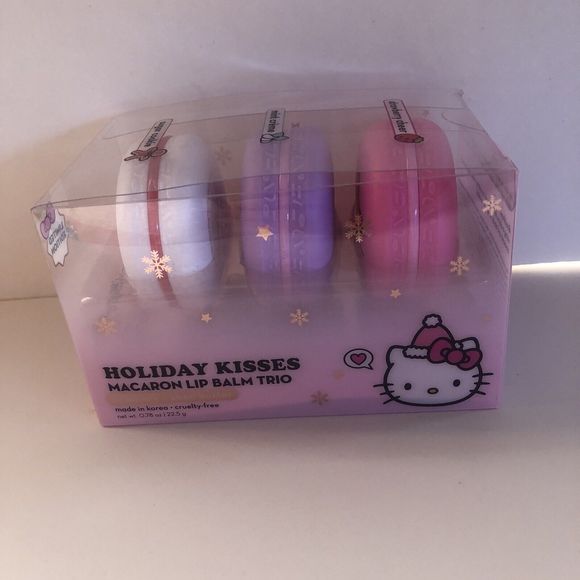 Hello Kitty Other - The Creme Shop Hello Kitty Holiday Kisses! Macaron Lip Balm Trio Gift Set